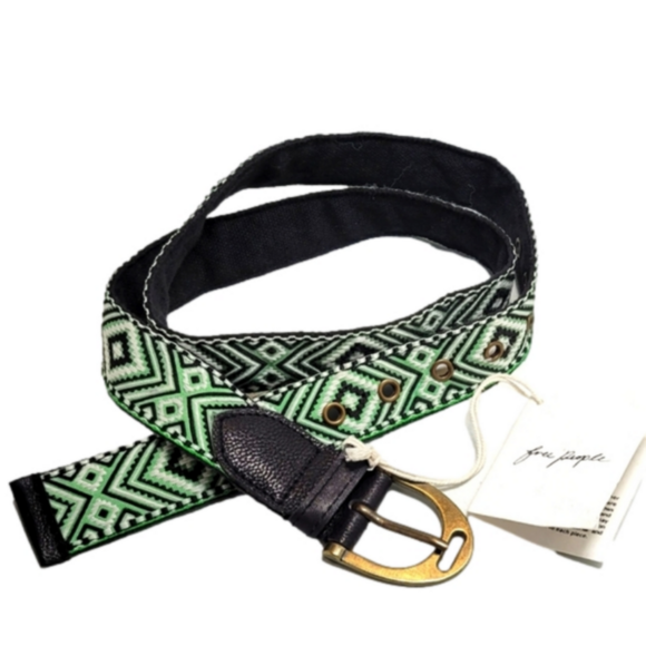 Free People Moving To Mars Printed Belt Jaded Jungle Green Mint M/L Cotton New - Picture 1 of 6